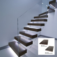 Module de boîte en noyer noir personnalisé Escalier flottant à poutre unique avec garde-corps en verre invisible pour Invisi