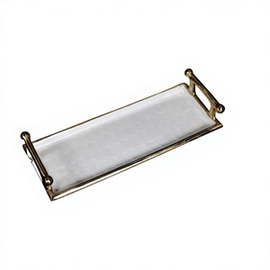 Luxury Serving <b>Tray</b> With Handles White Enamel <b>Tray</b> For Snacks Drinks Serve Use Cafe Restaurant Supplies Decorative <b>Trays</b> - Product Image 1