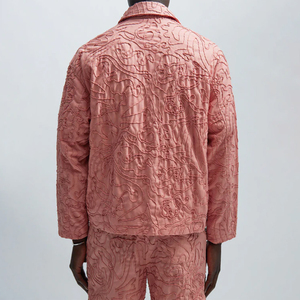 Giacca da Baseball da <span class=keywords><strong>Uomo</strong></span> XJYD di Alta Qualità con Ricamo Fight, Stile High Street Jacquard a Spirale in <span class=keywords><strong>Lino</strong></span> Rosa Taglio Boxy - Product Image 4