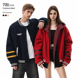 700 GSM Heavyweight High Quality 100% Polyester Streetwear OEM Custom LOGO Unisex <b>Mens</b> Fashion Varsity <b>Baseball</b> <b>Jacket</b> - Product Image 1