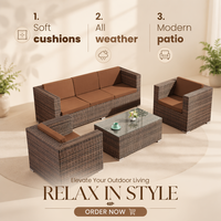 Canapé d'extérieur modulaire en rotin PE, résistant aux intempéries et aux UV, style ferme du milieu du siècle, pour jardin, cour et parc