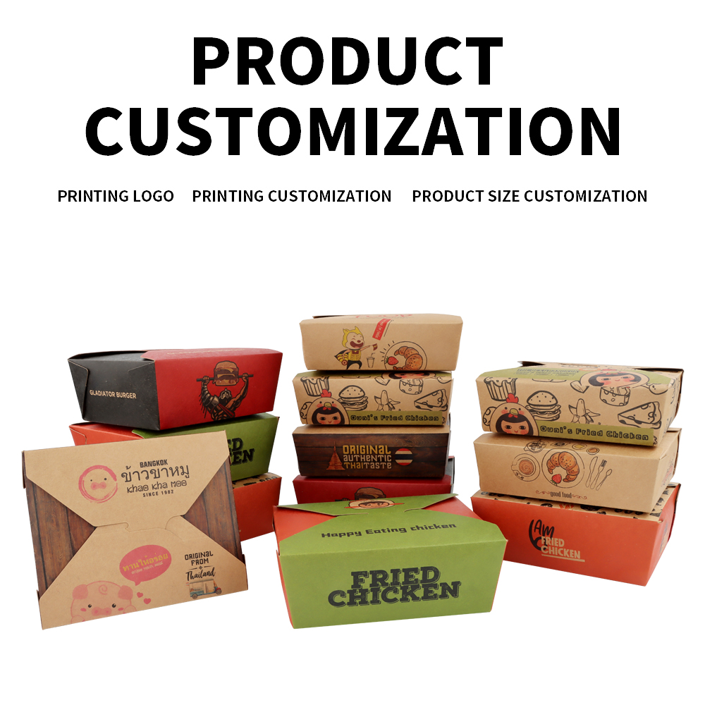 Disposable custom printed Kraft lunch food packaging take away paper box