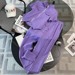 Completo Estivo da <span class=keywords><strong>Donna</strong></span> alla Moda, <span class=keywords><strong>Abbigliamento</strong></span> Femminile, Set 2 Pezzi con Zip e Maniche Corte, Pantaloni a Gamba Larga, Tuta Sportiva <span class=keywords><strong>Casual</strong></span> - Product Image 1