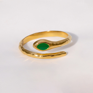 Cincin Ular berlapis emas 18K unik modis pembukaan Cobra baja tahan karat batu merak ornamen hewan untuk perhiasan pesta