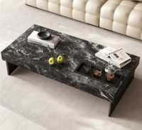 Table basse moderne élégante en marbre avec base en acrylique robuste et plateau en verre, forme personnalisable pour salon, hôtels, résidences