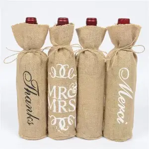 Винные пакеты из мешковины, винные подарочные пакеты с завязками, многоразовые крышки для джутовых бутылок с веревками