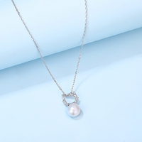Vente chaude 925 Sterling Silver Hello Kitty Perle D'eau Douce Simple Mignon Fille Accessoires À La Mode Vintage Surprise Cadeau
