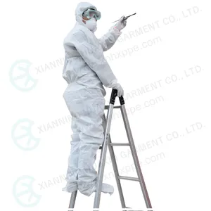 Contaminants Resistant Disposable White SMS Suit Coverall With Boot covers