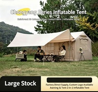 Tente de camping gonflable, tente portable épaissie imperméable pour l'extérieur, 1 chambre 1 salon, tente auvent intégrée raffinée