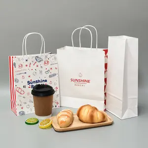 Supplier Customized Brown Takeaway Snack Food Paper Shopping Carrier Bags With Flat Handles