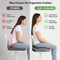 Coussin de siège en mousse à mémoire de forme antidérapant pour le soulagement de la sciatique prend en charge la chaise de bureau de voiture coccyx oreillers à la maison coussins de siège