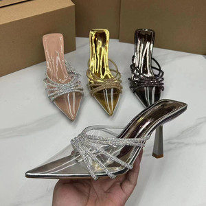 Sandali con <span class=keywords><strong>Tacco</strong></span> <span class=keywords><strong>a</strong></span> Spillo e Strass Trasparenti da Donna, Scarpe Eleganti Personalizzabili OEM ODM per Feste, Taglie EU e US Plus - Product Image 4