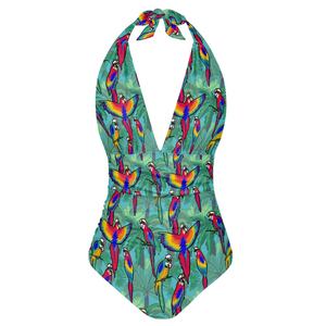 Traje de baño de una pieza con patrón de flores polinesias hawaianas Bikini estampado personalizado Control de barriga Halter cuello en V trajes de baño - Product Image 1