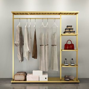 Perchero de Metal Dorado con Estantes, Perchero Resistente <span class=keywords><strong>para</strong></span> Ropa, <span class=keywords><strong>para</strong></span> Boutique o Almacenamiento en el Hogar - Product Image 1