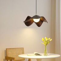 Lustre nordique créatif en forme de feuille de lotus, lampe linéaire japonaise à motif vague, lampe de chambre à coucher en grain de bois pour maisons de campagne, chambres et salons