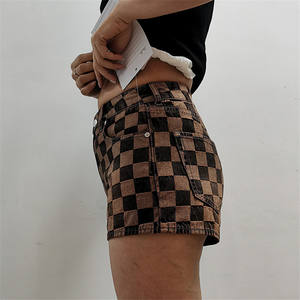 Fashionable Ladies Denim Shorts Retro Style Soft Lightweight Breathable Loose Summer Checkered Design Short Jeans for <b>Women</b> - Product Image 3