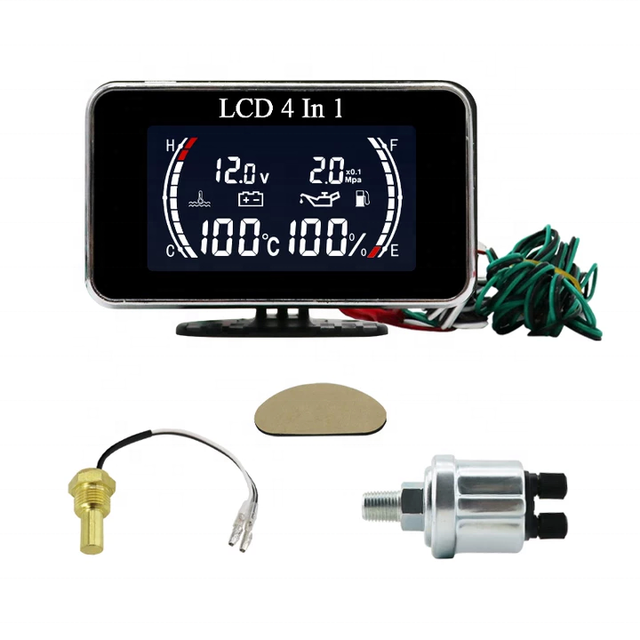 MrGauge 4-in-1LCD Car Digital Water Temp Gauge Oil Pressure Fuel Voltage 1/8 NPT Oil Pressure Sensor Water Temperature Sensor