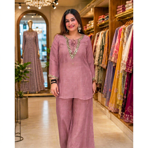 Ensemble Salwar Kameez brodé rose pour femmes, tenue festive Kurta Palazzo, vêtements de fête de mariage - Product Image 1