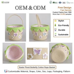<span class=keywords><strong>Cesta</strong></span> de Almacenamiento de Cuerda de Algodón Decorada con Mariposas, con Borde Festoneado y Forro Rosa, para Niños, para la Caza de Huevos de Pascua, Organización de Juguetes, ODM - Product Image 2