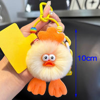 Porte-clés en peluche mignon en forme de canard de dessin animé en fausse fourrure de lapin, idéal pour la décoration de voiture et de sac à dos, cadeau