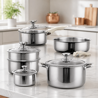 Ensemble de casseroles et poêles écologiques en acier inoxydable 316 de qualité alimentaire, durables, compatibles induction, avec couvercles en verre trempé