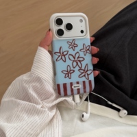 Nouvelle coque de téléphone IMD double couche mate bleu-marron à rayures florales patchwork pour iPhone 18 Pro Max 17 16 15 14 13 – Housse de protection