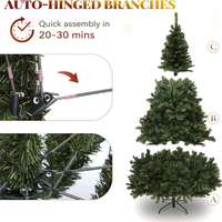 Sapin de Noël artificiel vert pré-éclairé de 1,5 à 3 m avec lumières LED et télécommande, base autoportante pour la décoration intérieure