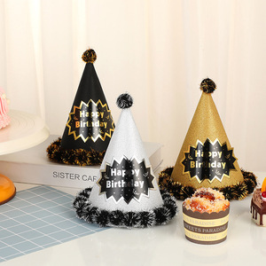 Chapeaux de fête d'anniversaire HLC personnalisés en or et noir avec pompons moelleux, accessoires pour photomaton, fournitures de fête d'anniversaire pour garçons et filles - Product Image 5