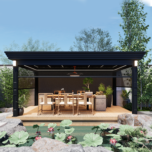 Gazebo extérieur <span class=keywords><strong>5X3</strong></span> avec toit, patio, abri de voiture, ventilateur, persiennes motorisées, pergola moderne rétractable en aluminium noir - Product Image 3