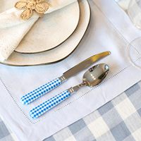 Ensemble d'argenterie 20 pièces en acier inoxydable avec manche bleu, compatible lave-vaisselle, couteau de table, fourchette, fourchette à salade, cuillère, cuillère à dessert