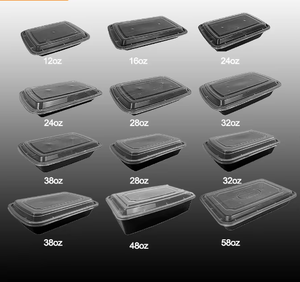 16oz 24oz 32oz 38oz 48oz đưa ra hình chữ nhật màu đen vòng nhựa microwavable bữa ăn chuẩn bị container thực phẩm - Product Image 1