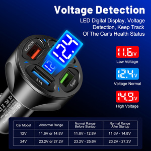 ที่ชาร์จความเร็วสูงอเนกประสงค์ในรถยนต์สำหรับโทรศัพท์มือถือ66W 4 USB ที่ชาร์จในรถยนต์พร้อมจอแสดงผลดิจิตอลสำหรับ iPhone 15 Huawei - Product Image 5