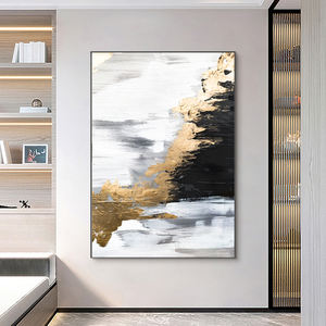 Peinture murale sur toile à texture fluide verticale, abstraite, dégradée, noir et or, style luxe moderne minimaliste, pour entrée et <span class=keywords><strong>salon</strong></span> - Product Image 1