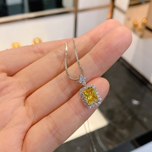 Factory Wholesale High Carbon Diamond Jewelry Eco-friendly Copper Square Yellow Zircon Necklace Ring <b>Earrings</b> Jewelry <b>Set</b> - Product Image 5