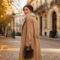 Sac fourre-tout demi-lune en fausse fourrure imprimé léopard pour femme, fermeture à deux fermoirs, peluche douce, marque Koo, moderne, pour l'hiver, décontracté, usage quotidien