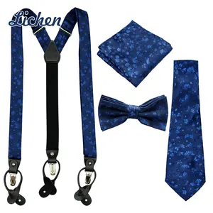 Fashion Paisley Men's Suspender Set 3 Clips Braces Vintage Wedding Suspenders Bow tie Necktie Set