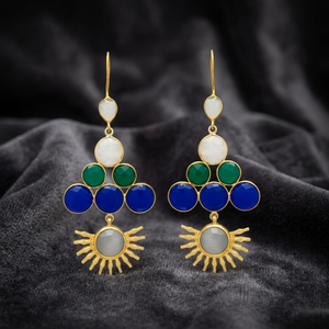 Boucles d'oreilles pendantes en argent faites à la main avec pierres précieuses, plaquées or, style bohème ethnique, pour fiançailles - Product Image 3