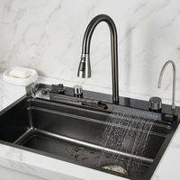 Robinet de cuisine simple en acier inoxydable 304, design moderne, multifonctionnel, pour lavage de légumes, avec fonction cascade et jet plongeant, grand modèle