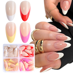 96 pièces/boîte – <span class=keywords><strong>Faux</strong></span> ongles à presser blancs amande, couleur unie, style français <span class=keywords><strong>simple</strong></span>, brillants, couvrance totale pour femmes - Product Image 1