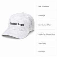 Casquette de baseball vintage personnalisée avec logo, camouflage arctique blanc, 6 panneaux, réglable, en nylon imperméable, ventilation laser, visière incurvée, unisexe