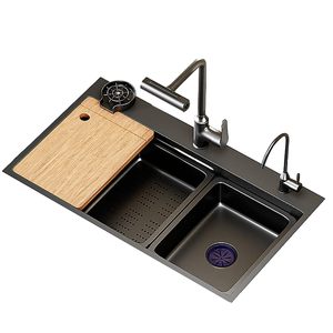 Trung Quốc Nhà máy hiện đại lớn duy nhất gắn kết bồn rửa nhà bếp Vòi tổ ong dày thép không gỉ ba lỗ với pull out vòi - Product Image 1