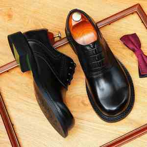British Style Formal Business Brogues Leather Shoes With Shiny Leather Upper Wedding Shoes Made Thickened Leather and High <b>Heels</b> - Product Image 4