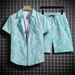 Camicia da spiaggia hawaiana stile Hong Kong retrò da <span class=keywords><strong>uomo</strong></span> a maniche corte e ampia <span class=keywords><strong>abbigliamento</strong></span> estivo Casual in pantaloncini di <span class=keywords><strong>grandi</strong></span> dimensioni - Product Image 2