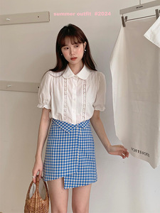Otoño Hou Mai Casual Mujer Top Y1122F Song Ming French Doll Collar Camisa Retro Encaje Botón Decoración Tejido Tela de poliéster - Product Image 3