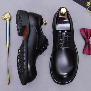 New style fashionable genuine leather thick-soled men's shoes - wedding shoes, formal round-<b>toe</b> leather shoes for men - Product Image 2