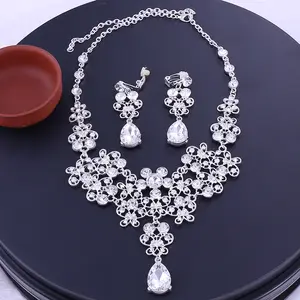 Bling Diamond Girl Bride Hair Accessories Tiaras Crown Earring And Necklace Set Flower Wedding Jewelry