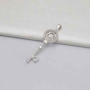 Pendentif en argent S925 en forme de clé, pendentif en forme de cœur pour femme, accessoires de bijoux en perles DIY avec plateau vide, fournitures artisanales Tide 611 - Product Image 4