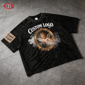 T-shirts graphiques pour hommes style Hip Hop, coupe ample en maille gaufrée, broderie vintage, impression directe par injection, vente en gros - Product Image 1