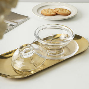 Ensemble de bols en verre transparent de 150ml avec bordure dorée Thé Café Dessert Cubilose Tasse en verre <span class=keywords><strong>Bol</strong></span> en verre - Product Image 3