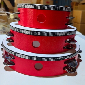 Wholesale Red Painted Wooden Double Row Tambourine <b>Drum</b> Orff Percussion Instrument For Kindergarten children's performance - Product Image 4